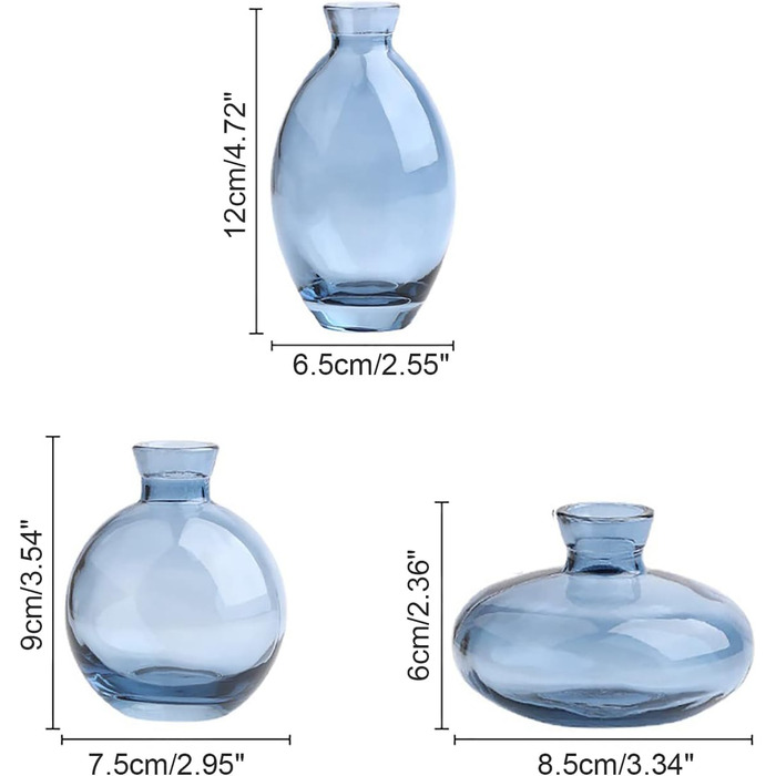 Сучасні декоративні міні-вази для квітів TITA-DONG, набір скляних ваз для бутонів з 3, милі маленькі прозорі вази, скляна ваза для квітів ручної роботи для квіткових композицій, крихітна центральна частина для (синій)
