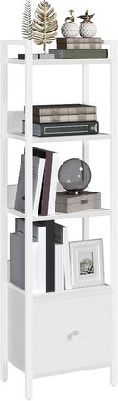 Книжкова полиця, окремостояча полиця з шухлядою, 33 x 24 x 131 см, книжкова шафа з 5 полицями, окремостояча книжкова шафа, для вітальні, спальні, офісу, біла ABKWT55101 5 полиць (33 x 24 x 131 см) Біла