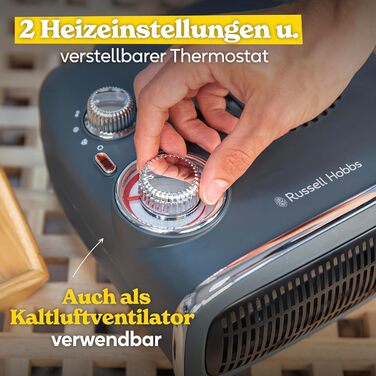 Електричний обігрівач Russell Hobbs, 1800 Вт/1,8 кВт, горизонтальний/вертикальний ретро-вентилятор, сірий з регульованим термостатом, 2 режими нагріву, підходить для приміщень площею до 20 м, поворотний регулятор, RHRETHFH1001G з 2-річною гарантією