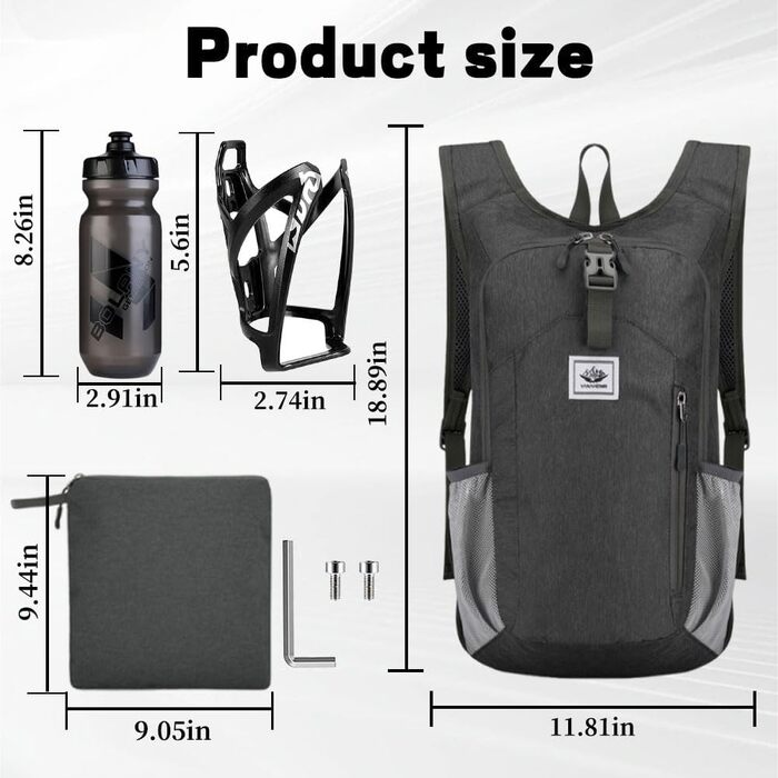 Велосипедний рюкзак-тримач, 15 л / 610 мл пляшка, Надлегкий, Текстиль, Чорний