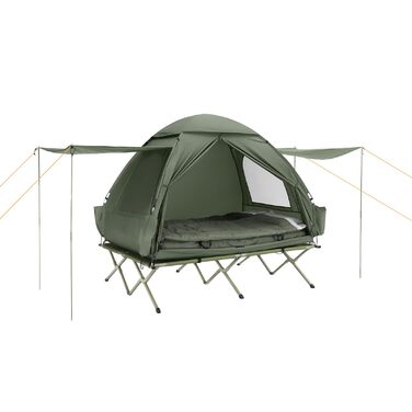 Розкладне ліжко SoBuy з тентом, 2 особи, 7-в-1 розкладний намет з повітряним насосом, мішок на колесах, спальний мішок, тент, водонепроникне кемпінгове ліжко, шезлонг для кемпінгу на відкритому повітрі, сімейний намет, зелений, 193x188x145 см, до 180 кг, 