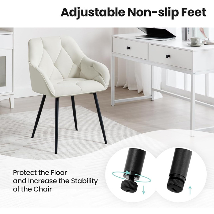 Обідні стільці WOLTU, комплект з 2 шт. , для їдальні та вітальні, ергономічні кухонні стільці, оббиті підлокітниками, металеві ніжки, оксамитове сидіння, кремово-білий колір, комплект з 2 шт.