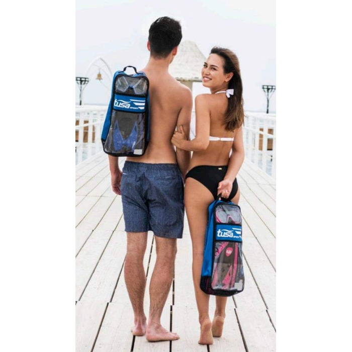 Набір для сноркелінгу TUSA Visio Travel - маска для дайвінгу, суха трубка, ласти, сумка, дорослий розмір L (40-46), синій