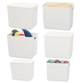 Л 25 л, 6 великих пластикових білих контейнерів для зберігання, кошики, скриня для іграшок з кришкою та ручкою, контейнер-органайзер для дітей, дитячої кімнати, полиць, ігрової кімнати, спальні, офісу, шафи, дому (4XL 2 л), білий колір, 4 XL 2 л, 12