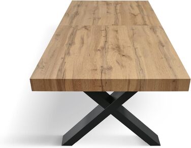 Розсувний стіл Elisa, Стіл для вітальні або кухні, Схрещені ніжки X Чорний, Зроблено в Італії, Рустикальний дуб, 160x90x76 см - id1997 160x90x76 Чорна основа Рустикальний дуб