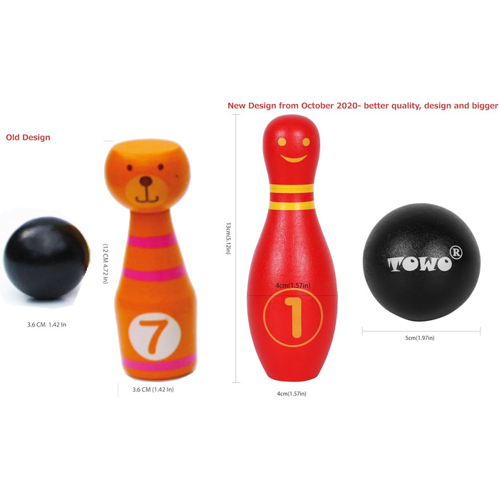 Дерев&39яна іграшка для боулінгу для дітей - Великий набір для боулінгу для дітей з обличчями та цифрами - Набір для боулінгу з 10 кеглями та 2 дерев&39яними кулями для боулінгу - Дерев&39яна іграшка для 2-річних малюків