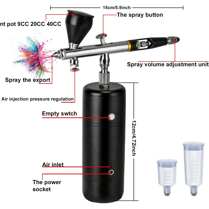 Набір аерографів, набір розпилювачів з компресором, портативний акумуляторний комплект аерографа 30PSI, що перезаряджається, міні-ручний аерограф подвійної дії для живопису, татуювання, нейл-арту, макіяжу, прикраси тортів