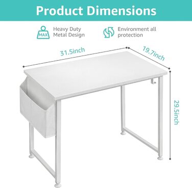 Білий Маленький письмовий стіл для спальні Дитячий навчальний стіл для дому, офісу, спальні, невеликих приміщень, 81,3 см, Сучасний міні-стіл для ноутбука, білий 80 x 50 см