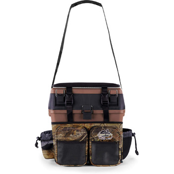 Рибальський ящик-сидіння, ящик для кількох приманок, ящик для сидіння та снастей з системою ременів для перенесення - включаючи 4 пластикові ящики, колір камуфляж-мисливський