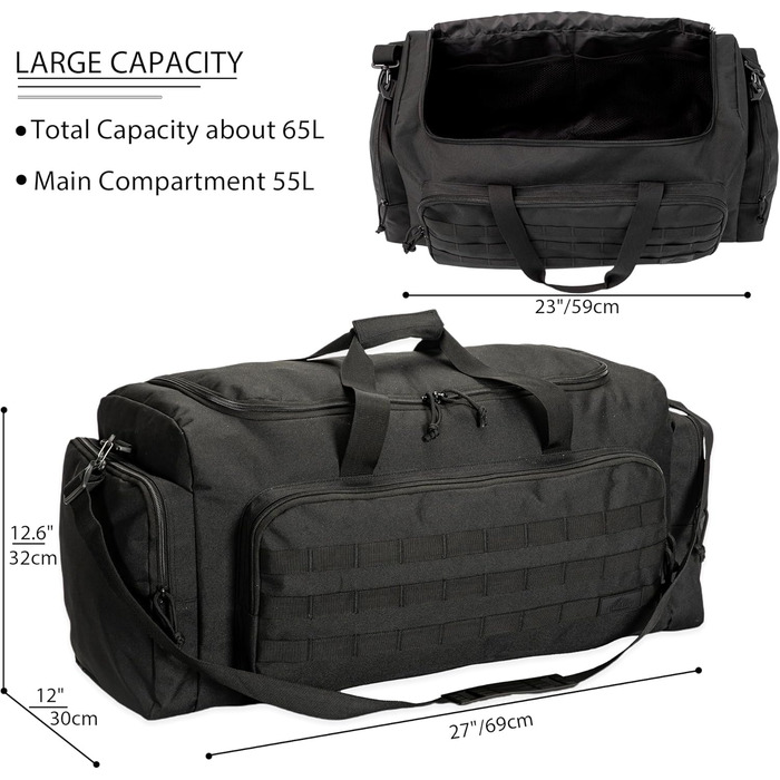 Суперякісна велика дорожня сумка об&39ємом 65 літрів, вантажна сумка з осіннім верхом для спортивного спорядження, лижного спорядження та обладнання, міцна та довговічна (чорна)