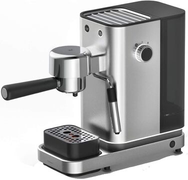 Портафільтр 1400 Вт, портафільтр-машина, 3 вставки, для 1-2 чашок еспресо, також для стручків, 15 бар, піддон для чашки, насадка для спінювання молока, матова нержавіюча сталь
