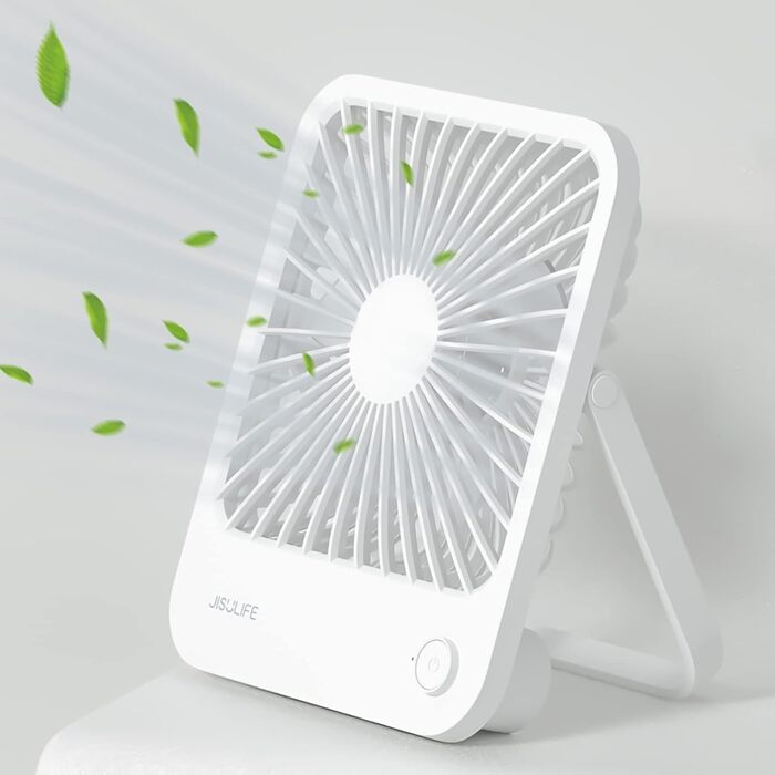 Настільний вентилятор JISULIFE Quiet, 4500mAh Mini Fan Battery Rechargeable, 180 Foldable Portable Fan Small, 4 speeds Adjusted For Home Office Travel-White