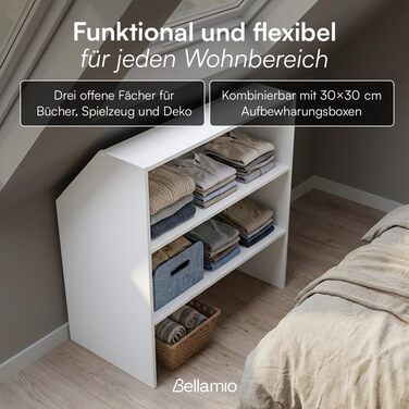 Полиця Bellamio Aland з похилою стелею білого кольору відкрита шафа з похилою стелею та 3 відділеннями книжкова шафа/шафа компактне сховище для похилих стін нішева шафа 100x90x50 (ВxШxГ) біла, 3 відкриті відділення