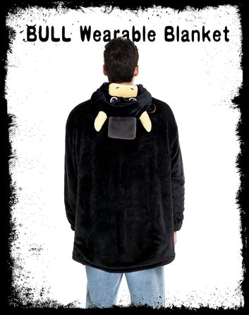 Костюм бика dressfan, худі, карнавальний костюм на Хелловін, тепла м&39яка портативна ковдра з мікрофібри та шерпи з рукавами та капюшоном для жінок та чоловіків, чорний, один розмір