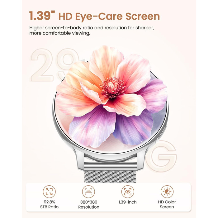 Жіночий круглий смарт-годинник, фітнес-годинник з функцією телефону, 24-годинний монітор серцевого ритму, відстеження SpO2, відстеження менструального циклу, понад 120 спортивних режимів, відстеження сну, водонепроникність IP68, крокомір, сумісний з iOS/A