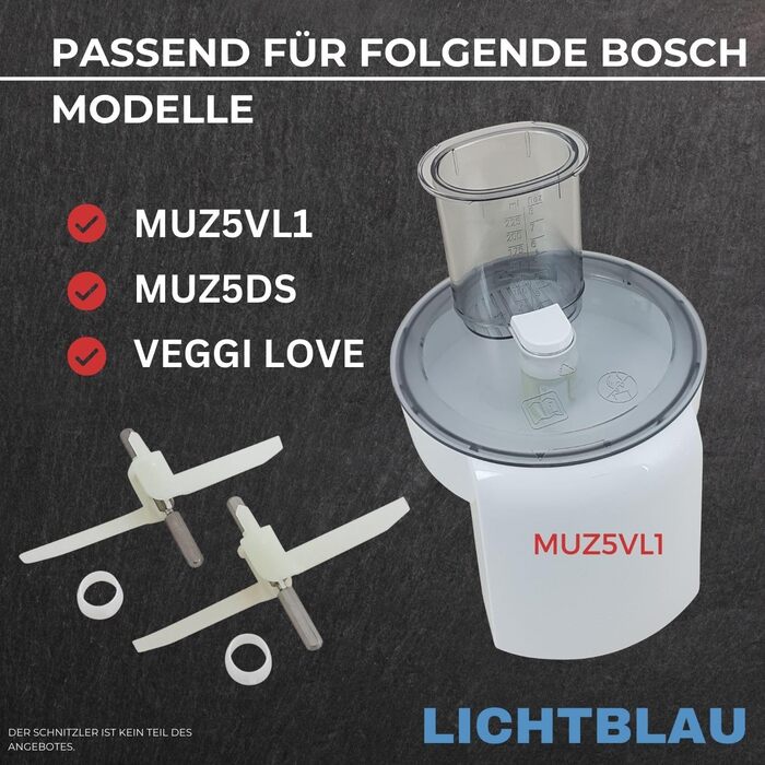 Світло-блакитний набір з 2 тримачів для кухонного комбайна Bosch MUM5 I Запасна частина для подрібнювача гілок безперервної дії підходить для аксесуарів MUZ5VL1, MUZ5DS і MUM5 00630760 630760 I Bosch MUM5