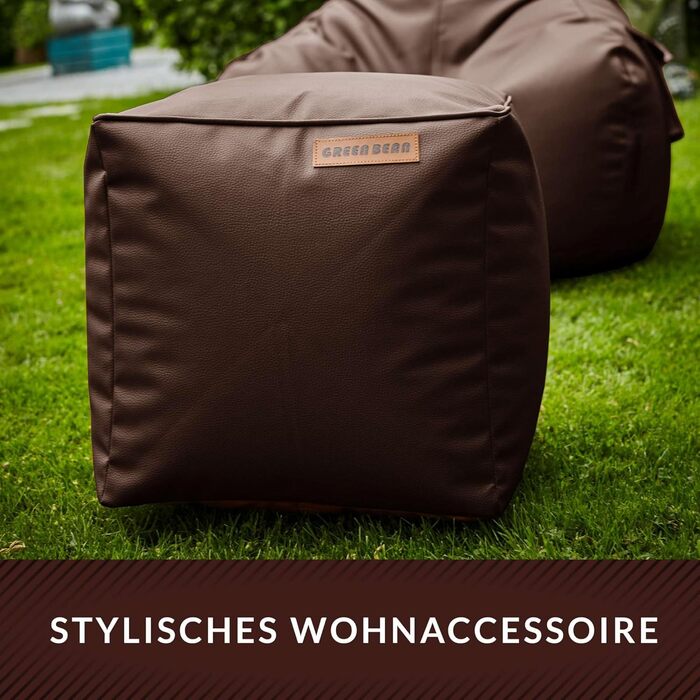 Пуф зі штучної шкіри Green Bean з наповнювачем з EPS-бісеру - 40 x 40 см - ідеальне доповнення до крісла-мішка - кубічний пуф/табурет/підніжка - темно-коричневий - 40x40x40 см кубічний темно-коричневий
