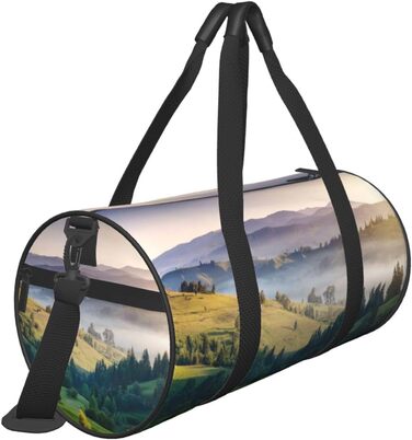 Спортивна сумка для подорожей Світанок, з принтом пейзажу, чорна, універсальний розмір
