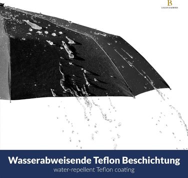 Парасолька штормонепроникна до 140 км/год - Складна парасолька з сертифікованим тефлоновим покриттям від вологи - LOGAN & BARNES - Модель Manchester Black