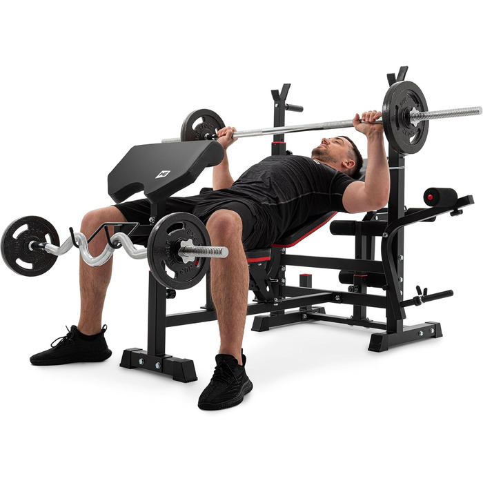 Силова лава Hop-Sport, багатофункціональна тренувальна лава з механізмом метелик, накладка на згинання ніг та згинання рук, регульована стійка для штанги, домашня фітнес-станція, вантажопідйомність 270 кг