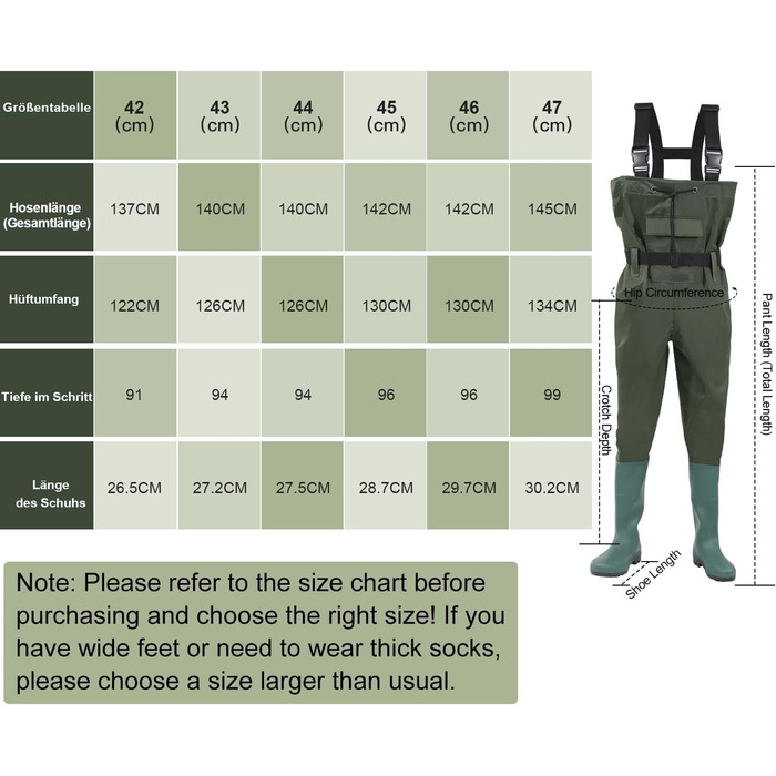 Вейдерси, водонепроникні рибальські вейдерси з нейлону 70D, композитні ПВХ, рибальські штани з нековзними гумовими чобітьми, вейдерси для ставка, вейдерси для захисту від повені, для будівельних майданчиків, риболовлі, ферм, садів, розмір 45 з гачками
