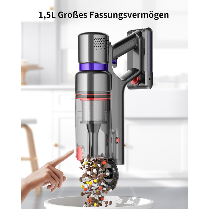 Акумуляторний пилосос GOLDEGGS 45000 Па/550 Вт, акумуляторний пилосос до 60 хвилин роботи, акумуляторний пилосос з розумним сенсор