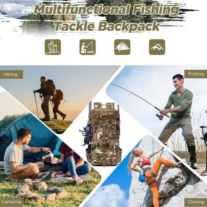 Рибальська сумка Aceshop, водонепроникний рюкзак для рибальських снастей Рюкзак для риболовлі Військова сумка через плече Тактичний туристичний рюкзак Сумка для рибальських снастей Багатофункціональний військовий рюкзак для риболовлі Походи в подорожі