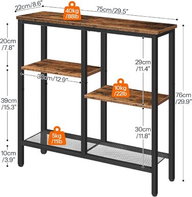 Вузький консольний столик HOOBRO, бічний столик 75 см, столик для передпокою, невеликий столик для демонстрації, диван-столик для невеликих приміщень, для входу, передпокою, вінтажний коричнево-чорний EBF79XG01 Вінтажний коричневийчорний