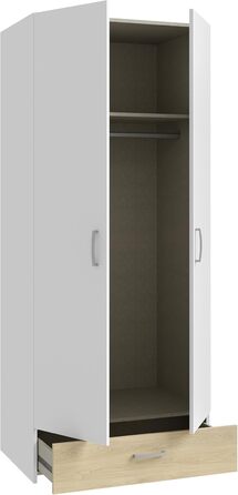 Шафа 80, Класична шафа з двома дверима на петлях та полицею, інженерна деревина, білий/декор дуба Пуччіні, ширина 79,7 см, висота 190,5 см, глибина 54,4 см, білий/коричневий