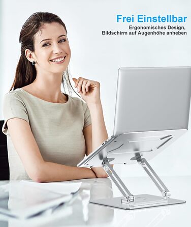 Підставка для ноутбука BoYata для столу, регульована з поворотною базою на 360, ергономічний складаний тримач для ноутбуків, сумісна з MacBook Pro/Air та ноутбуками до 17 дюймів срібляста