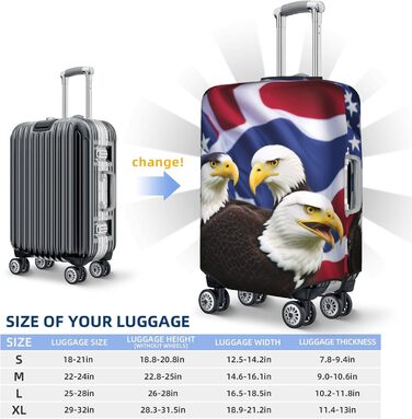Чохол для валізи Орел і американський прапор, міцний захист для багажу розміру XL (для валіз 45,7 - 81,3 см), чорний