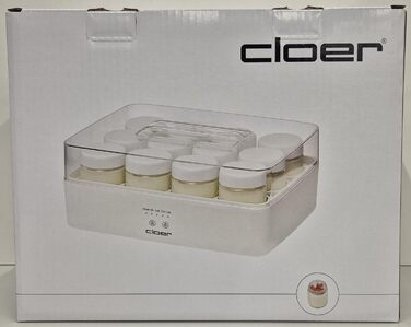 Йогуртниця Cloer 9921 для 12 баночок по 150 мл, таймер 8-14 год, LED-дисплей, звуковий сигнал, прозора кришка, біла, 17 Вт