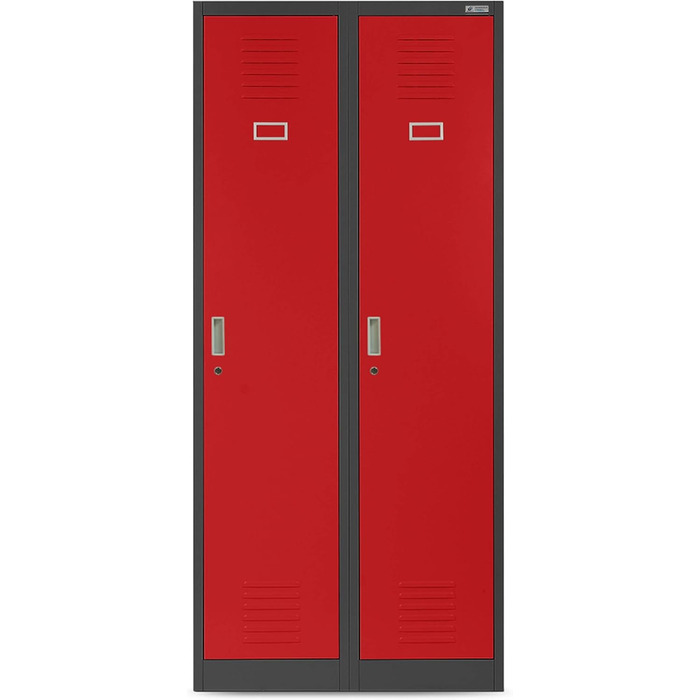 Шафа Jan Nowak, металева шафа, гардероб, шафа-шафа 2 відділення з вішалкою для одягу, роздільниками, вентиляційними отворами, 4 гачками для одягу на відділення 180 см x 80 см x 50 см Антрацит/Червоний Антрацит/Червоний 180 см x 80 см x 50 см