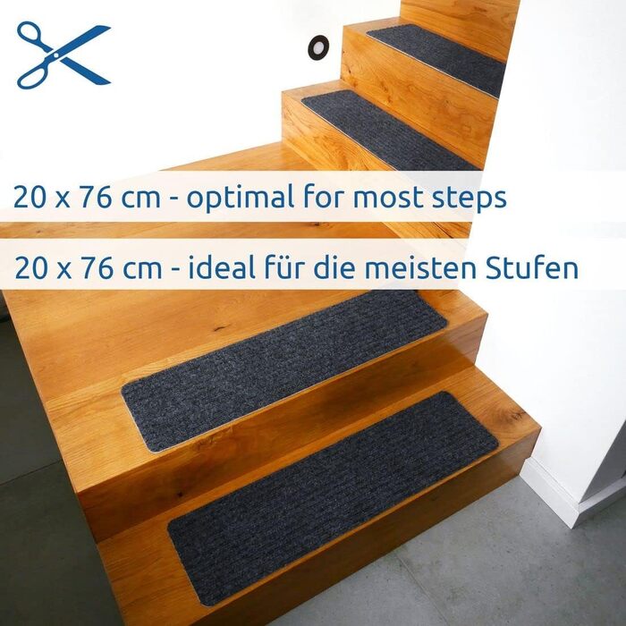 Ваші самоклеючі килимки для сходів GEAR, проступь 76x20 см, килим для сходів з нижньою стороною TPR, клей не потрібен, килим для с