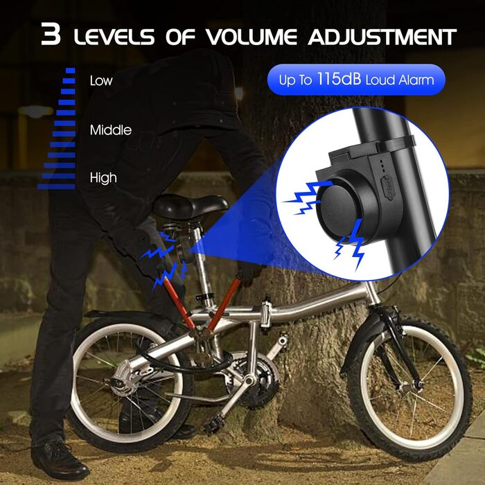 Велосипедна сигналізація-дзвінок, 115 дБ, IPX5, Бездротова, Чорний