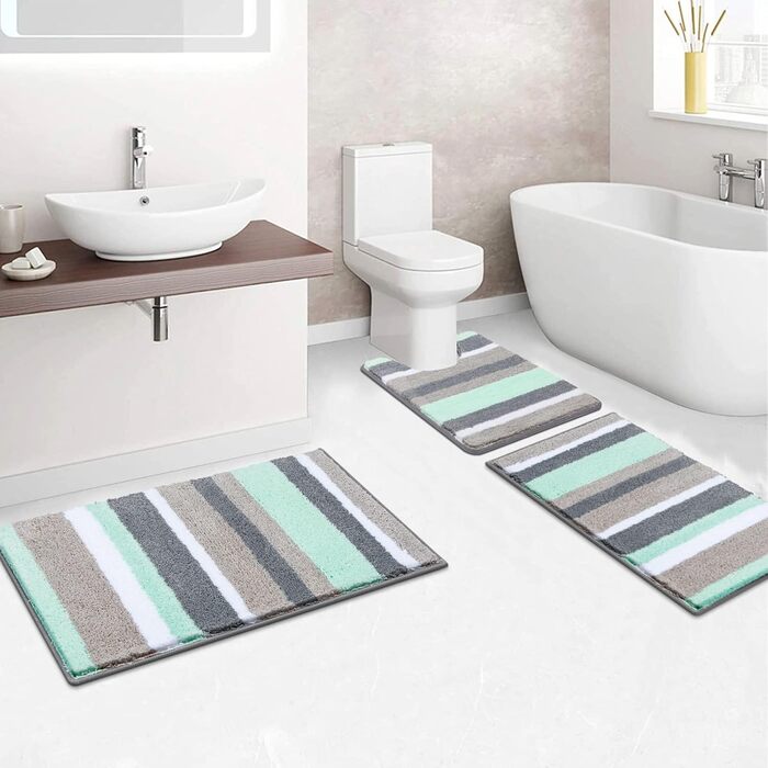 Комплект килимків для ванної Pauwer Soft, 3 шт., мікрофібра, нековзні, водопоглинаючі килимки для ванної, можна прати в пральній машині, килимок для ванни та туалету для душу, ванни та туалету (зелений) зелений 50 x 80 см 45 x 65 см 50 x 60 см