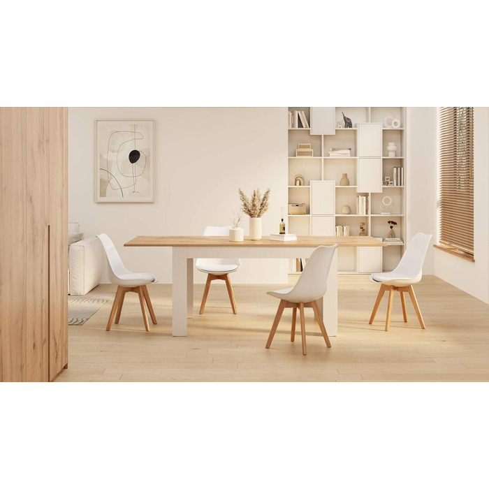 Розкладний обідній стіл, 140 (220) x 90 см, колір рустикальний дуб та білий, зроблено в Італії. Колір рустикальний дуб / ясен. Білий.