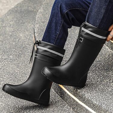 Жіночі гумові чоботи середньої висоти, широкі, для походів, літні чоботи, нековзні, унісекс, гумові чоботи до щиколотки, чоботи для верхової їзди, водонепроникні, легкі, чорні, 41/EU