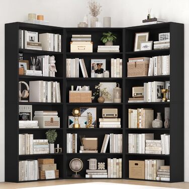 Книжкова полиця FirFurd, дерев&39яна полиця з 6 відділеннями, полиці, книжкова шафа, полиця для зберігання для вітальні, кабінету, виготовлена з дерева, 180 x 60 x 23,5 см, чорна