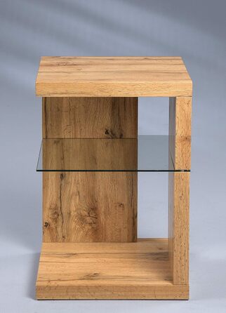 Приставний столик/тумбочка колекції M2 Domingo Сучасний дизайн МДФ з декором дикого дуба Додаткове місце для зберігання Безпечне скло, 40x40x60 см Універсальне використання Domingo 1