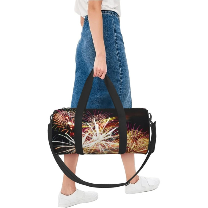 Спортивна сумка, дорожня сумка, стильний принт Феєрверк, сумка для подорожей на ніч, чорна, універсальний розмір