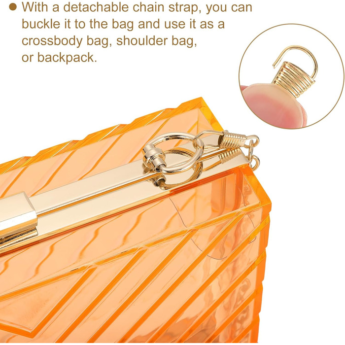 Прозора сумка-клатч QUARKZMAN для жінок, акрилова сумка через плече з квадратною формою та знімним ланцюжком для подорожей та офісу, помаранчево-золота