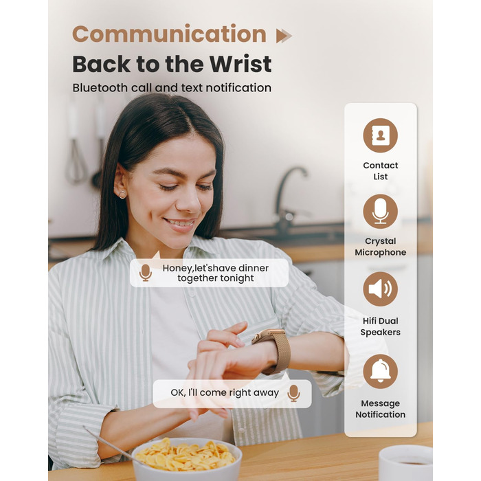 Жіночий смарт-годинник Sanorum з акумулятором 1000 мАг, фітнес-годинник AMOLED 1,85 дюйма з функцією телефону/водонепроникність 5 атм/120 спортивних режимів/пульс/SpO2/кров&39яний тиск, смарт-годинник для Android та iOS, рожеве золото