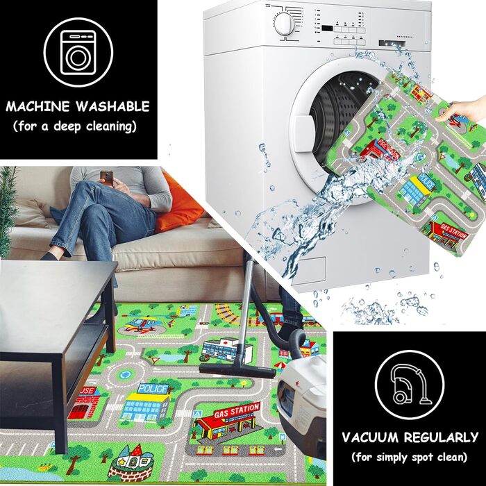 Дитячі килимки ігровий килимок для дітей місто 160х100см нековзний дитячий килимок ігровий килимок машинного прання з коротким вор
