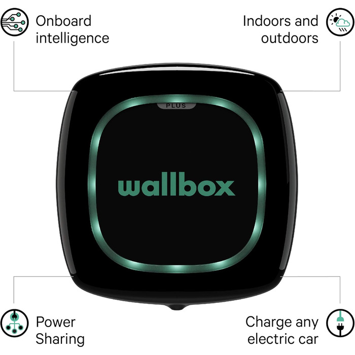 Зарядний пристрій Wallbox Pulsar Plus із зарядною потужністю до 22 кВт, штекером типу 2 та 5-метровим зарядним кабелем. Підключенн