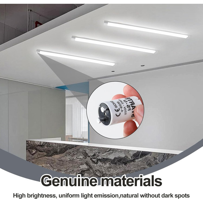 Пакет із 6 стартерів, люмінесцентний пускач FS-U, 4-65 Вт, 220-240 В, надійний пускач розпалу для окремих ланцюгів люмінесцентних ламп, безпечний та ефективний для патронів УФ-стрічок клас енергоспоживання G