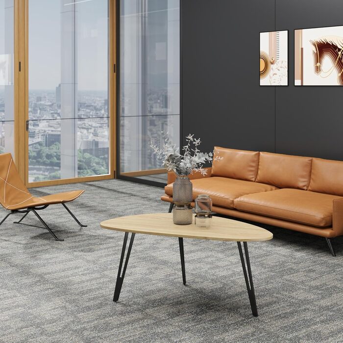 Сучасний овальний дерев&39яний журнальний столик Manora, невеликий столик для вітальні, столик-диван, компактний та стильний (світлий дуб)