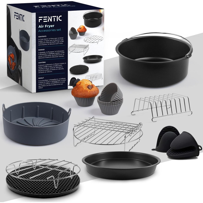 Аксесуари Фритюрниця XL і XXL 20см Аксесуари для мультипечі Philips XL і XXL, COSORI 5.5L, Cecotec, Tefal З силіконовою формою Air Fryer Набір з 10 предметів