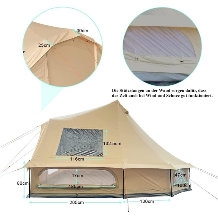 Водонепроникний 4-сезонний кемпінговий намет, пірамідальний намет з бавовни та льону, сімейний намет, намет-вігвам з отвором для дров&39яної печі/вентиляцією, знімною підлогою, великою житловою зоною, багато місця для зберігання речей, розкішний намет, ви