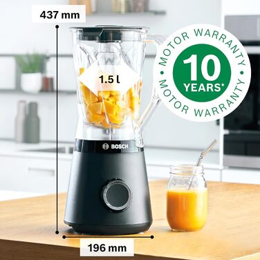 Блендер Bosch VitaPower Series 4 MMB6141B, високоякісні леза з нержавіючої сталі, чаша блендера Tritan на 1,5 л, деталі можна мити